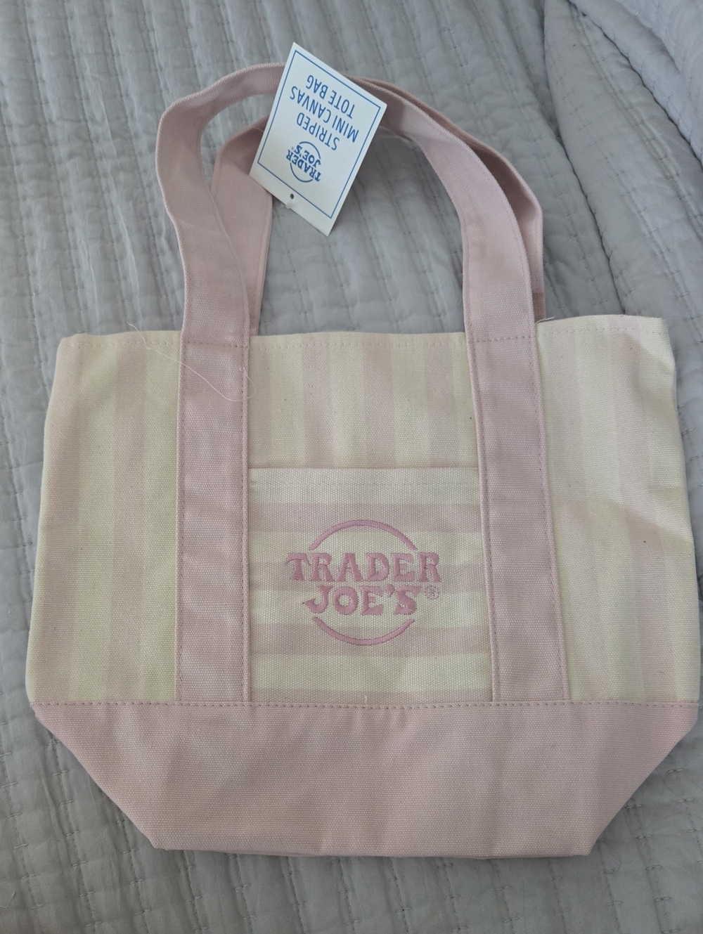 Trader Joe's Pink Striped Canvas Tote Bag